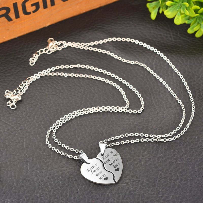 MJartoria BFF Necklace for 2-Valentines Heart Matching Necklace Best Friends Pendant Friendship Necklace Set of 2 Gifts for Women (Silver, Together forever never apart) - Image 5